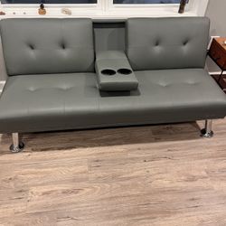 Convertible Futon Couch ,Green/Grey, Cup Holders , Great for Apartment or Guest Room