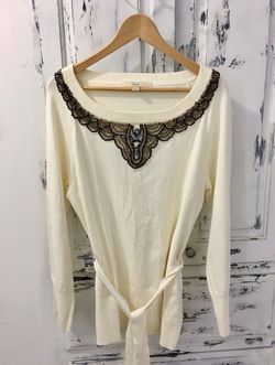 Reotto Jeweled Collar Lightweight Sweater w/Waist Wrap