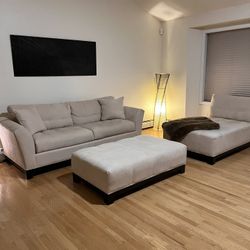 Raymour & Flanigan Living Room Suede Set paid 7k!! (Everything must go!!!) (All items in picture)
