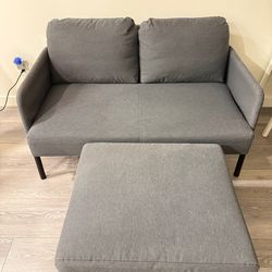 Loveseat Couch With Ottoman In Dark Gray