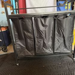 3-Bag Laundry Sorter with Wood Top Shelf