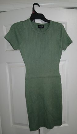 Sage Green  Fitted Classy Ribbed Knit Sweater Dress