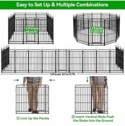 #R2  Heavy Duty Dog Playpen – 12 Panels Color: Black Size: 27” W × 47” H per panel Heavy-duty metal • Foldable • Portable  Price: $90