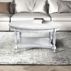 Round Coffee Tables for Living Room Rustic Industrial Design Circle Table Furniture Sturdy Legs Cocktail Table with Storage Open Shelf, Easy Assembly,
