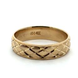 Men’s Woman’s 14k Yellow Gold Lattice Wedding Band with Diamond Cut Texture 5.94mm Ring Size 11 GP3115839