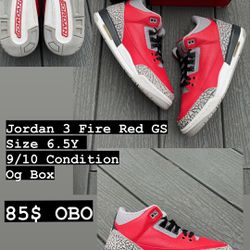 Jordan 3 Fire Red GS 6.5Y