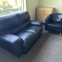 Black Faux Leather 2 Person Sofa  Couch and Chair 