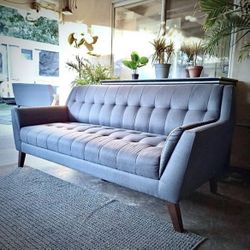 Gray Mid-Century Modern Tufted Sofa