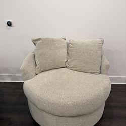 Cream Upholstered Swivel Accent Chair
