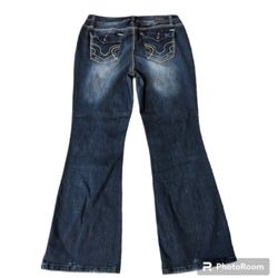 Love Nation Mid Rise Contrast Stitching Stretch Bootcut  Blue Jeans. Women's 14