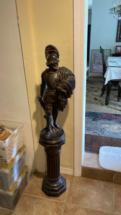 Antique Concrete Spanish Soldier Statue with Base