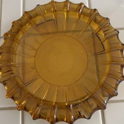 Vintage Moroccan Hazel Atlas Round Amber Glass Cigar Ashtray 