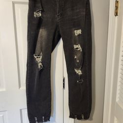 Jeans Black Ripped Ladies Stretch Jeans Size Xl