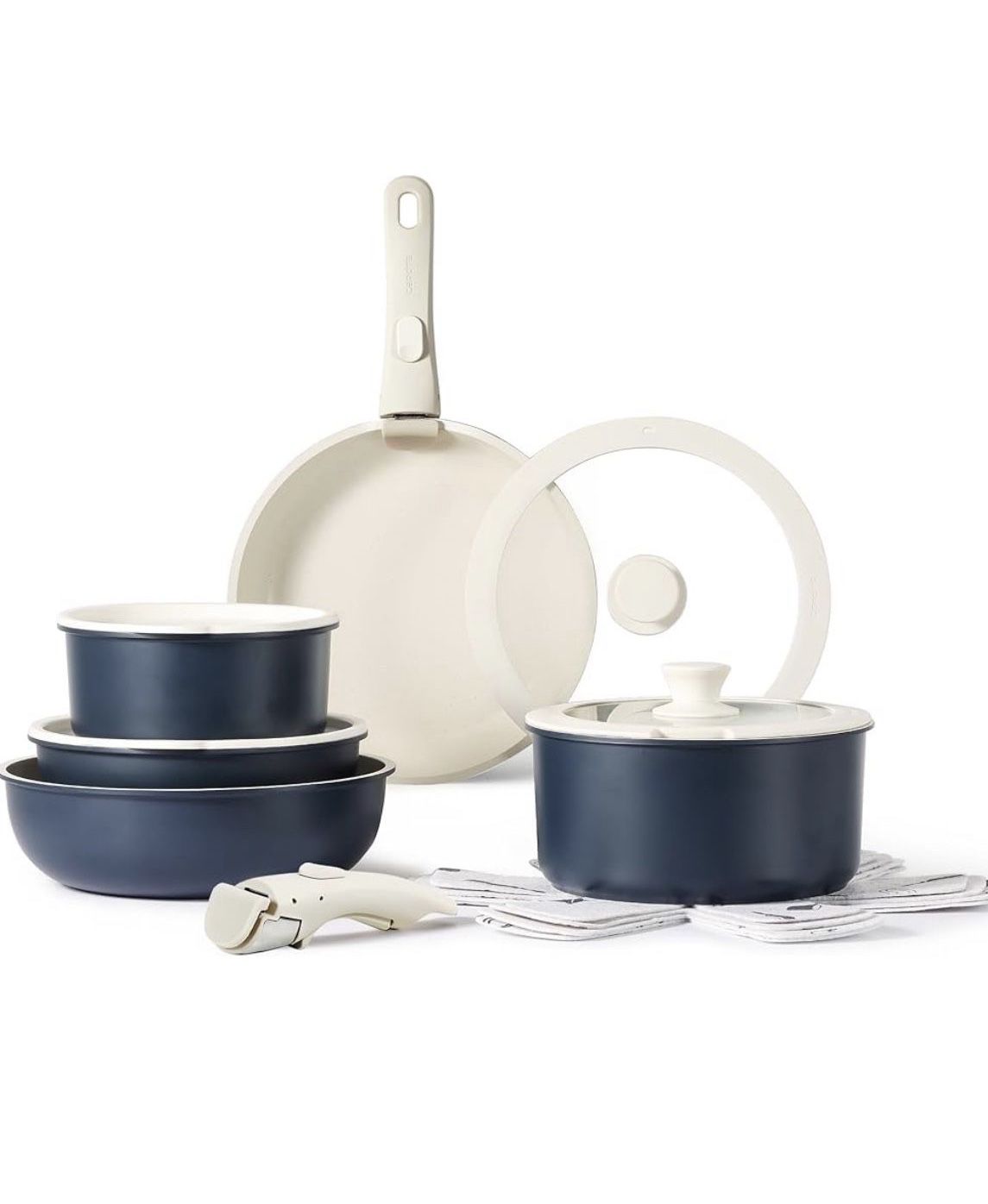 CAROTE 15pcs Pots and Pans Set, Nonstick Cookware Set Detachable Handle, Induction Kitchen Cookware Sets Non Stick with Removable Handle, RV Cookware 