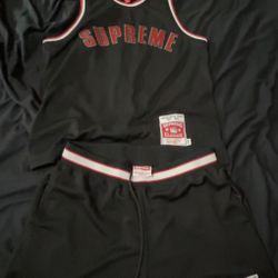 Supreme Mitchell & Ness Basketball Jersey and matching shorts in black from the Spring/Summer 2021 (SS21) collection
