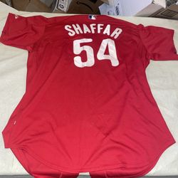 Game Used Shaffar Philadelphia Phillies Jersey MLB Milb Men 50 Red Bp
