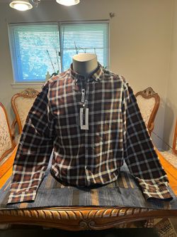 New Men's Plaid Button Up Shirt XL Brown & Blue