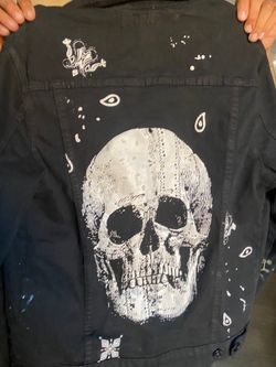Black Denim Jacket with Paisley Lining $100