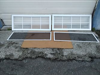 2- Nice White Vinyl Windows & Screens 50" X 20" Pop Out Type Style Very Clean Like New. 