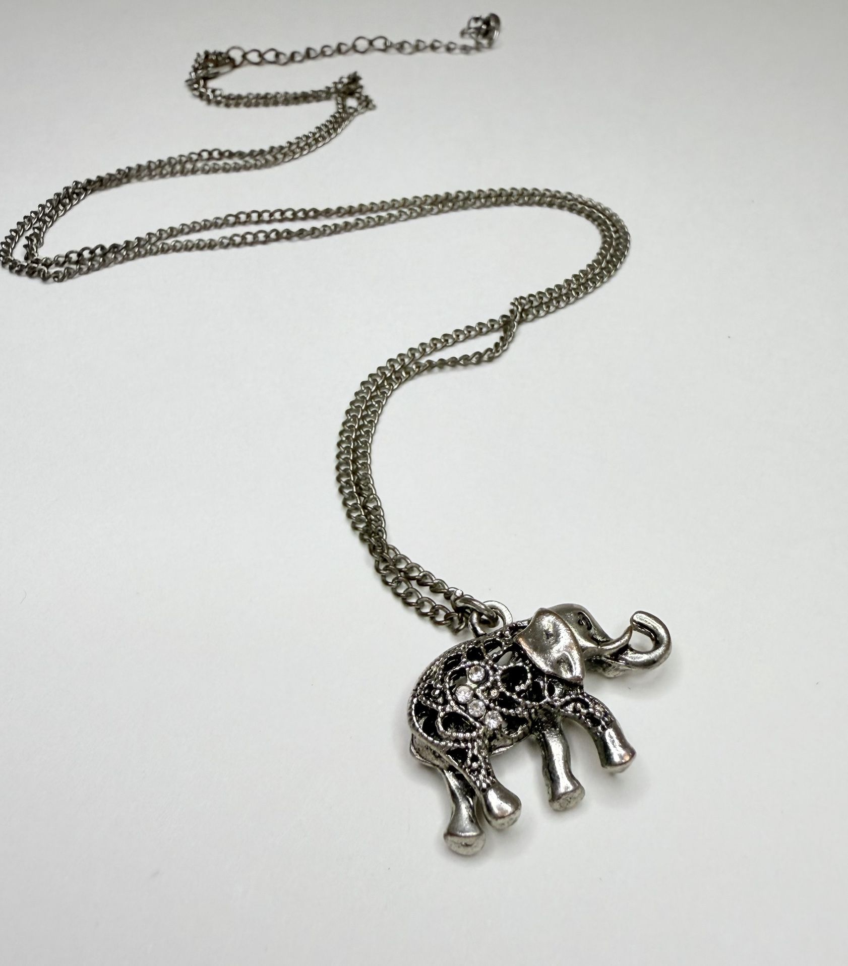 Intricate Silver Elephant Charm Necklace