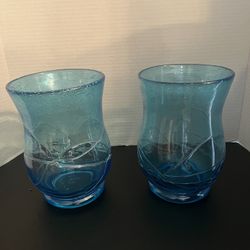 Vintage Bubble Hand blown Glass Vases 