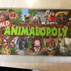 Board Game, (ANIMALOPOLY,) USED But looks to be in excellent condition, the animal pieces are Frog, Rhino, Lion, Hippo, Koala, Alligator, meet at hudd