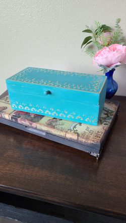 Turquoise Wooden Decorative Box with Gold Detail