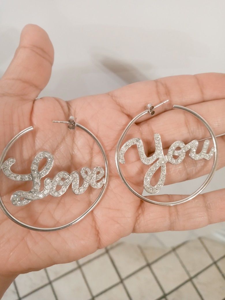 Vintage Sterling Silver Love you Hoops earrings