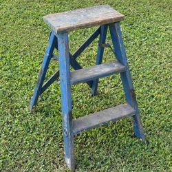 Vintage Primitive Wood 3 Step Ladder Rustic Plant Stand