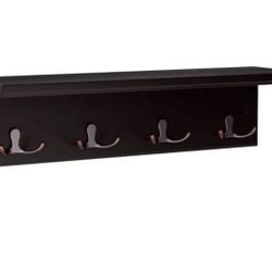 Entryway Hanging Coat Rack w/ 4 Double Hooks Wall Floating Shelf Dark Brown
