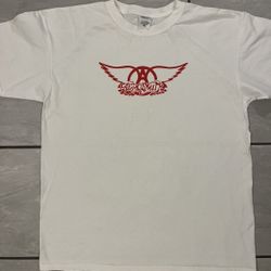 Vintage AEROSMITH Just Push Play Band T Shirt Size XL Anvil White Red Logo