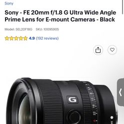 Sony - FE 20mm f/1.8 G Ultra Wide Angle Prime Lens for E-mount Cameras - Black 