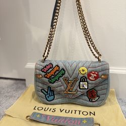 LOUIS VUITTON New Wave Chain MM Shoulder Bag denim Blue Used Women LV