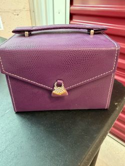 Purple Faux Lizard Skin Jewelry Box with Rhinestone Clasp