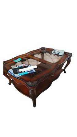 Traditional Wood and Glass Coffee Table