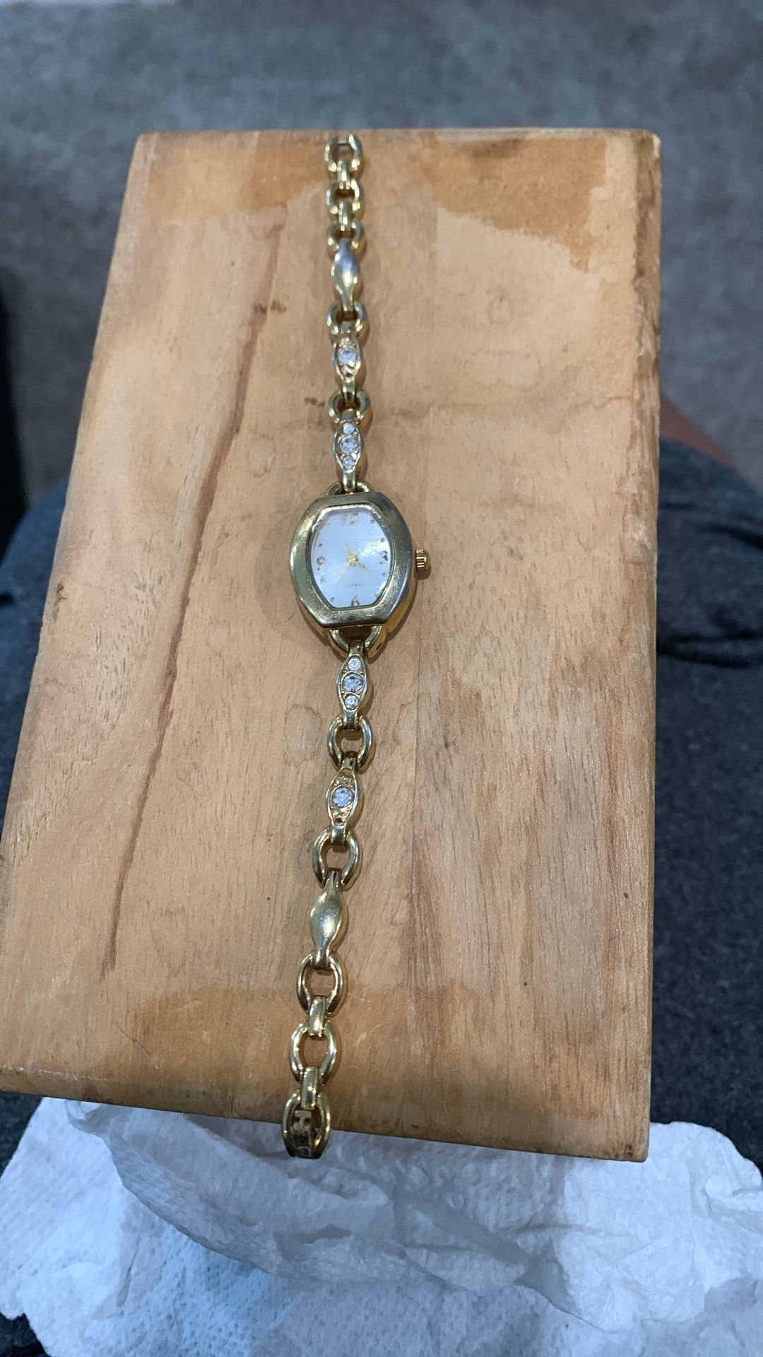 Womens Goldtone &Rhinestone Bracelet Watch