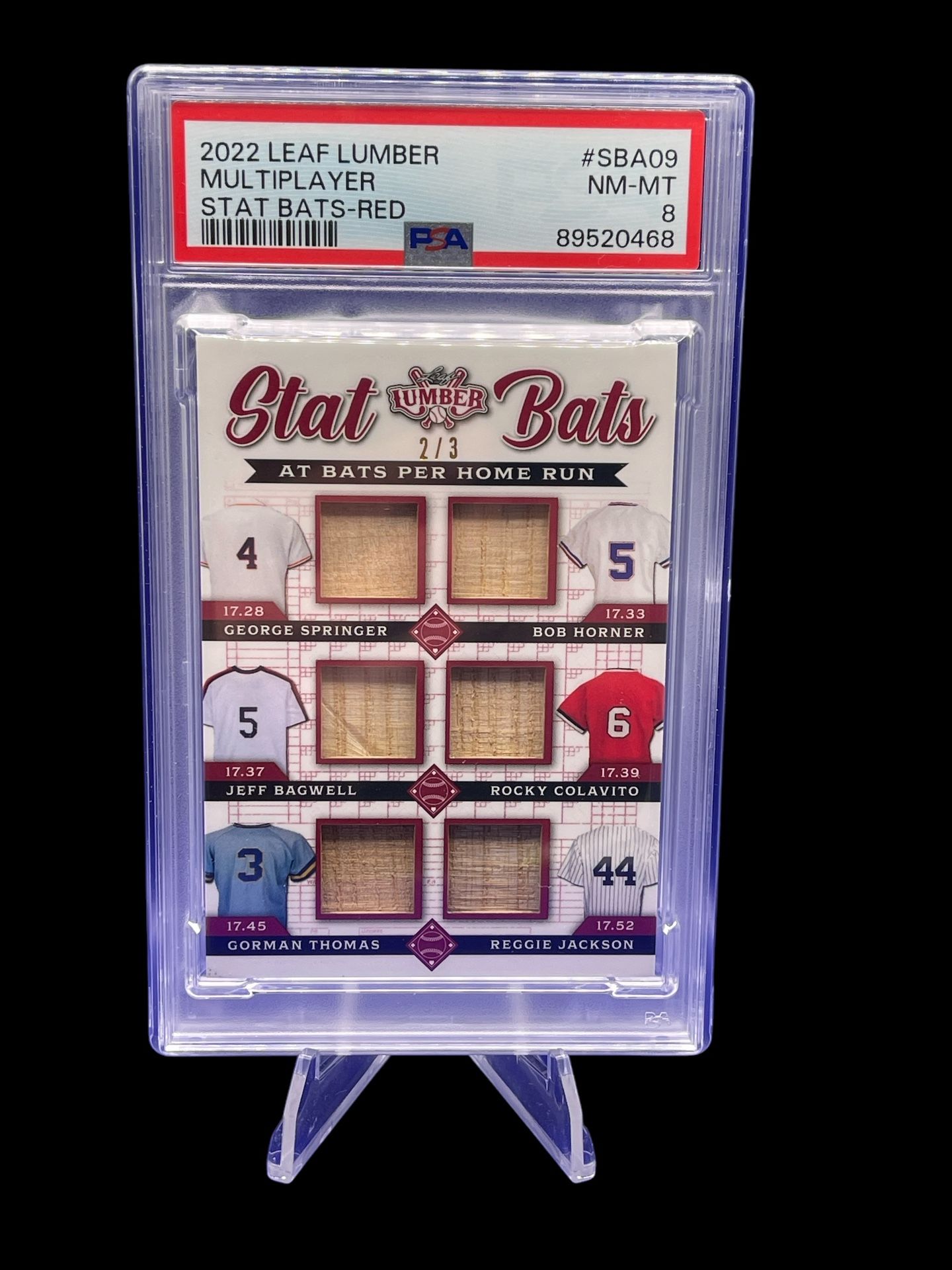 2022 Leaf Lumber Multiplayer Stat Bats-Red #/3 PSA 8