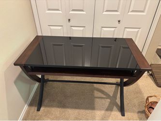 Computer Desk with Glass Top & Pull-Out Keyboard Tray