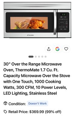 New NOT TURNING ON - 30" Over the Range Microwave Oven, ThermoMate 1.7 Cu. Ft.