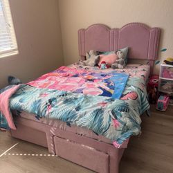 FULL SIZE BED FRAME AND MATTRESS WITH LIGHTED HEADBOARD