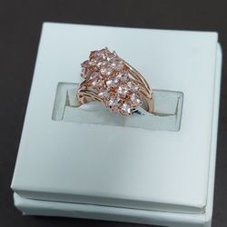 Morganite Simulant 18k Rose Gold Over 925 Sterling Silver Ring-Waterfall Design (NWT)