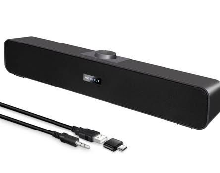 Brand new Computer Speakers, Wired USB Mini Sound Bar Speaker for PC Tablets Laptop MP3 Mac Air/Pro (USB-C to USB Adapter Included) (Black)
