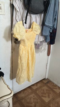 Yellow Eyelet Midi Dress with Puff Sleeves
