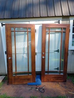 Wood French Door Pair with Glass Panels