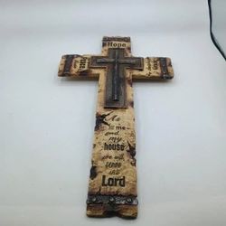 As For Me and My House Scripture Inspirational Cross Wall Decor BrownBeige