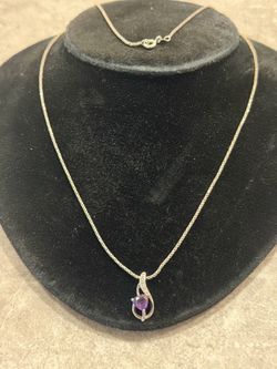 Vintage Sterling Silver 925 Faceted Amethyst Heart Pendant 18” Necklace J J/ JBB