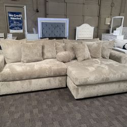Deep Cream Brown Tan Sectional Couch