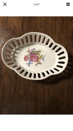 Hand Painted Schwarzenhammer GERMANY Reticulated Edge Dresden Flowers Bowl