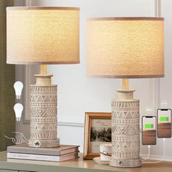 Seealle 3-Way Dimmable Touch Control Table Lamp Set of 2 with USB A+C Charging Ports for Bedroom Living Room Nightstand End Tables 