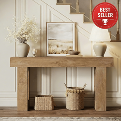 63" Rustic Sofa Table, Chunky Console Table for Entryway